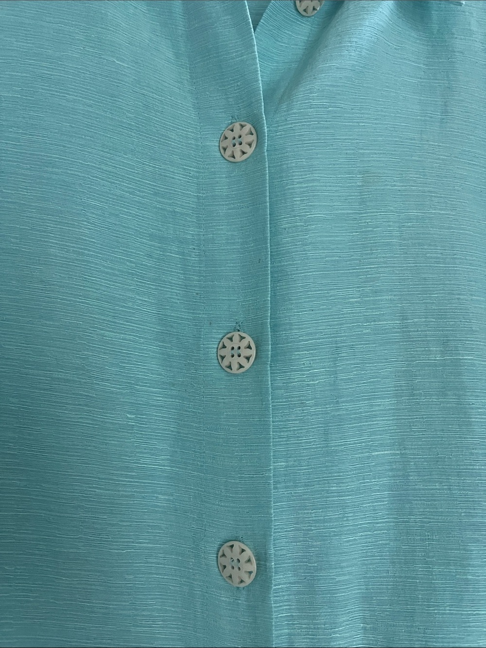 Provence d'Amour 70% Silk 30% Linen Aqua Button Front Blouse XL - Picture 4 of 8